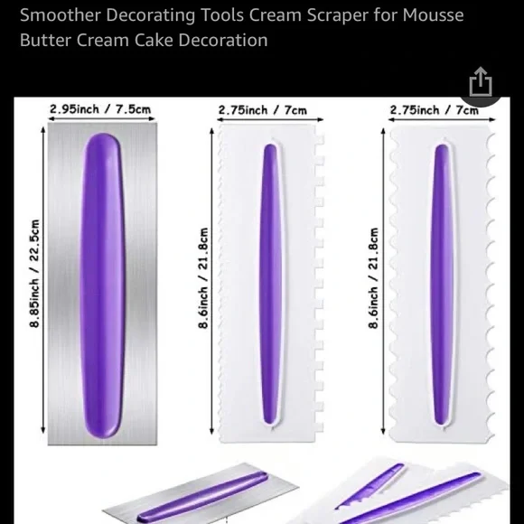 Kitchen 3pc Cake Scraper Cake Decorating Comb Set Stainless